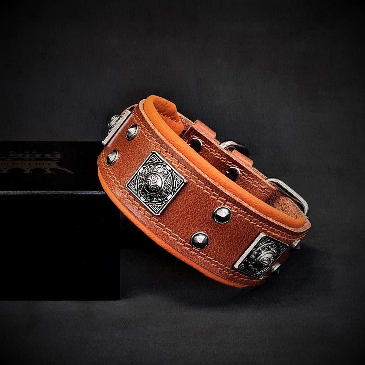The "Eros" Dog Collar 2-inch Wide. Brown & Orange
