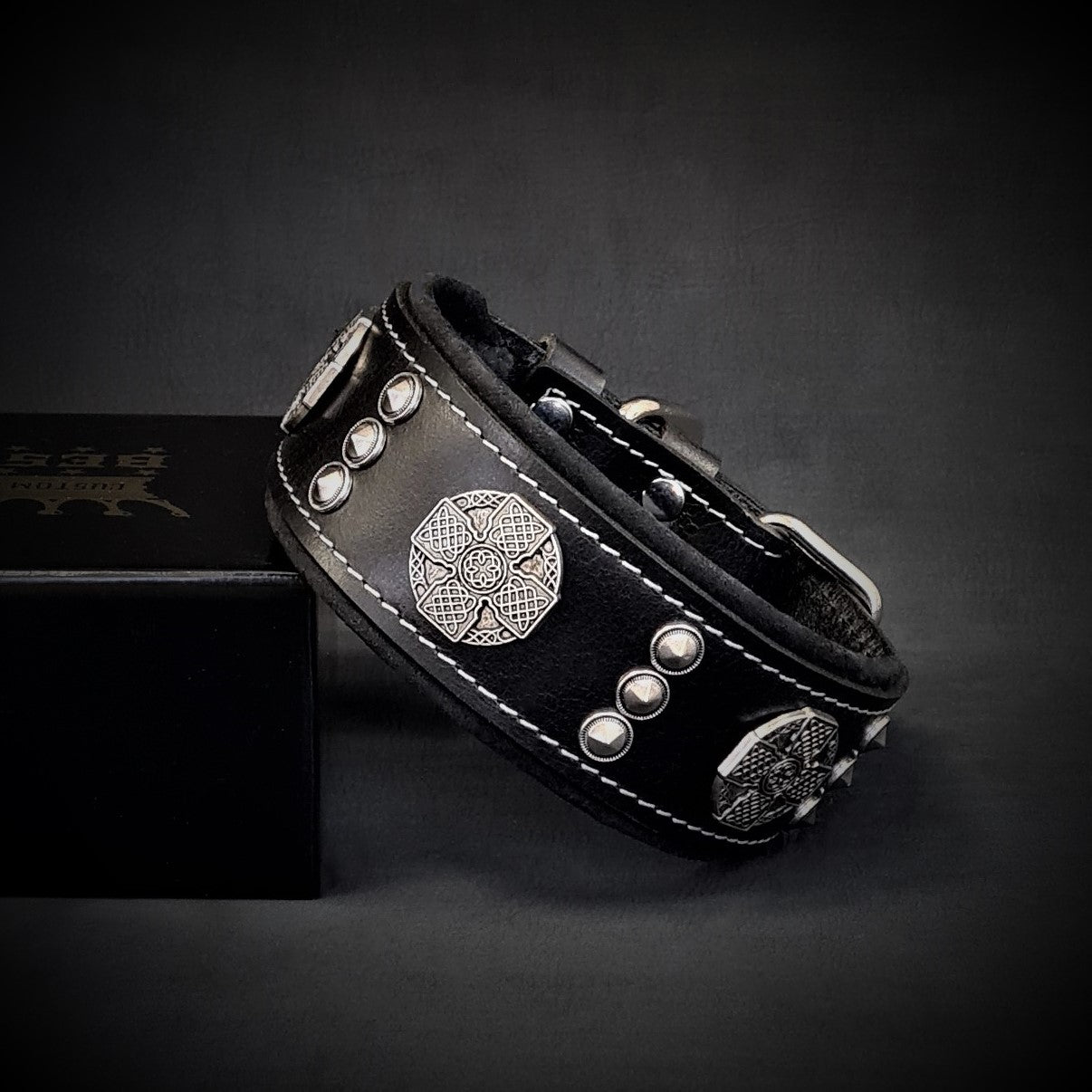 The "Maximus" Dog Collar 2-inch Wide. Black & Silver