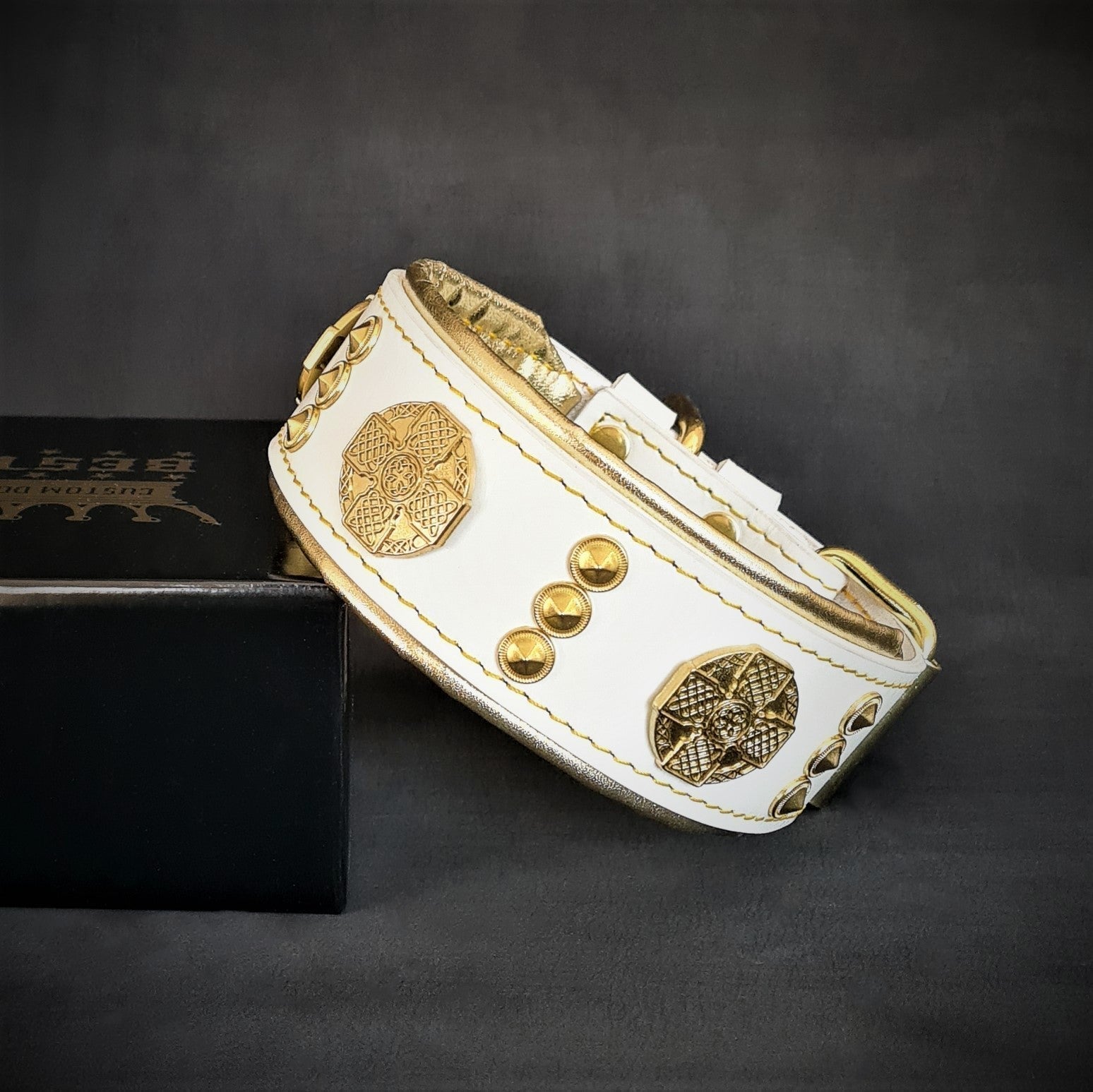 The "Maximus" Collar 2-inch Wide. White & Gold