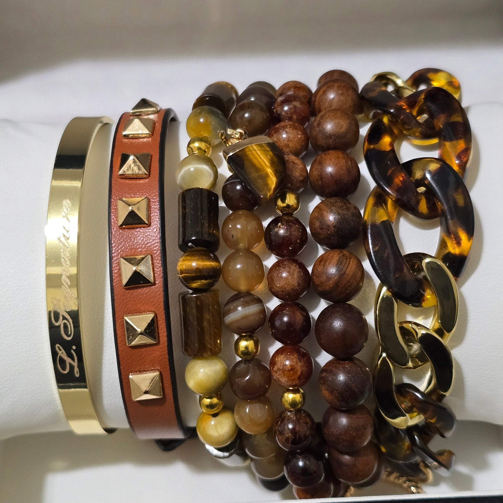 Tiger Eye and Wood Bead Bracelet Set