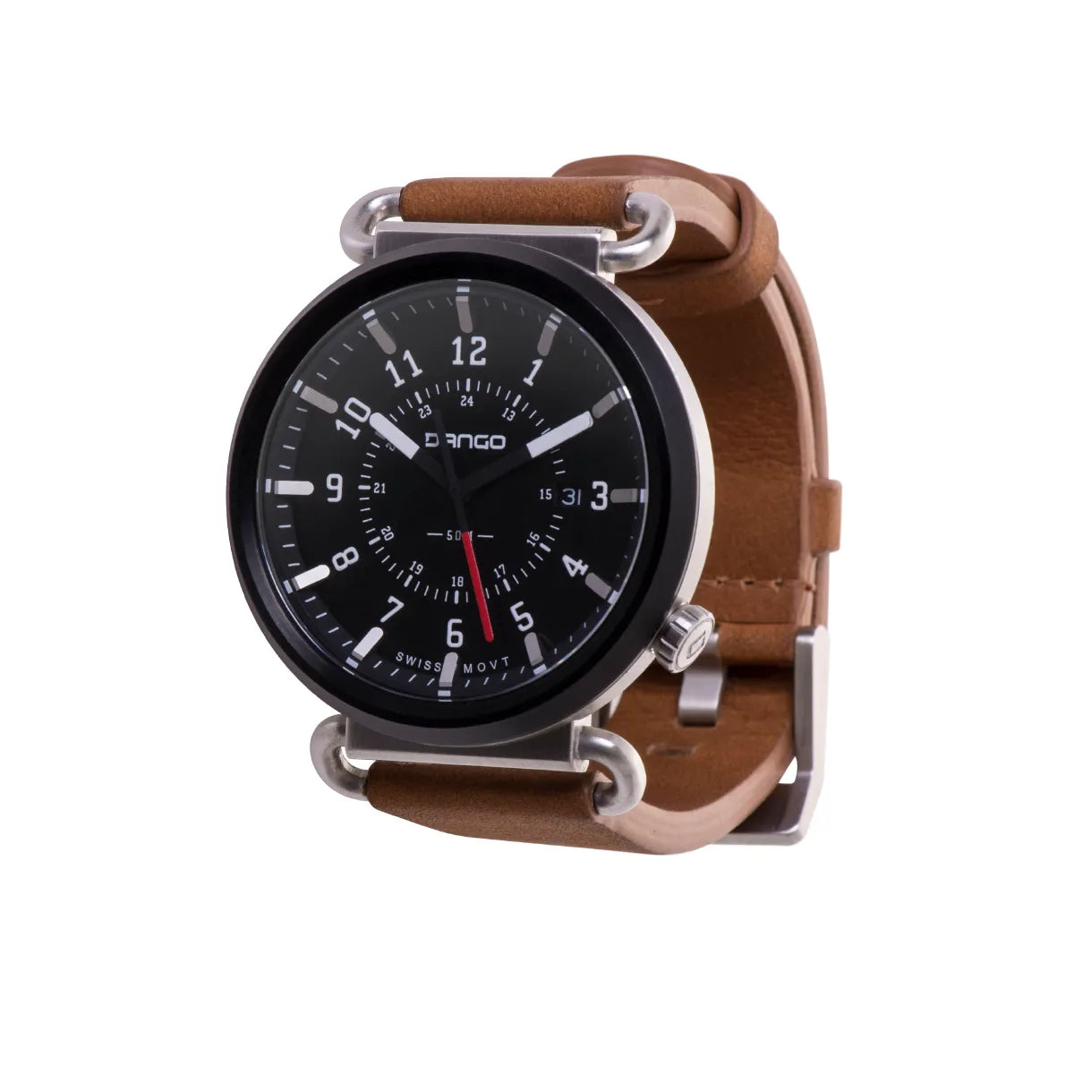 TK-01 - TREK Men's  WATCH WITH ITALIAN LEATHER STRAP - WHISKEY BROWN