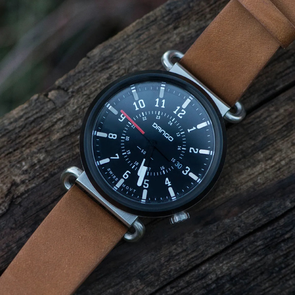 TK-01 - TREK Men's  WATCH WITH ITALIAN LEATHER STRAP - WHISKEY BROWN