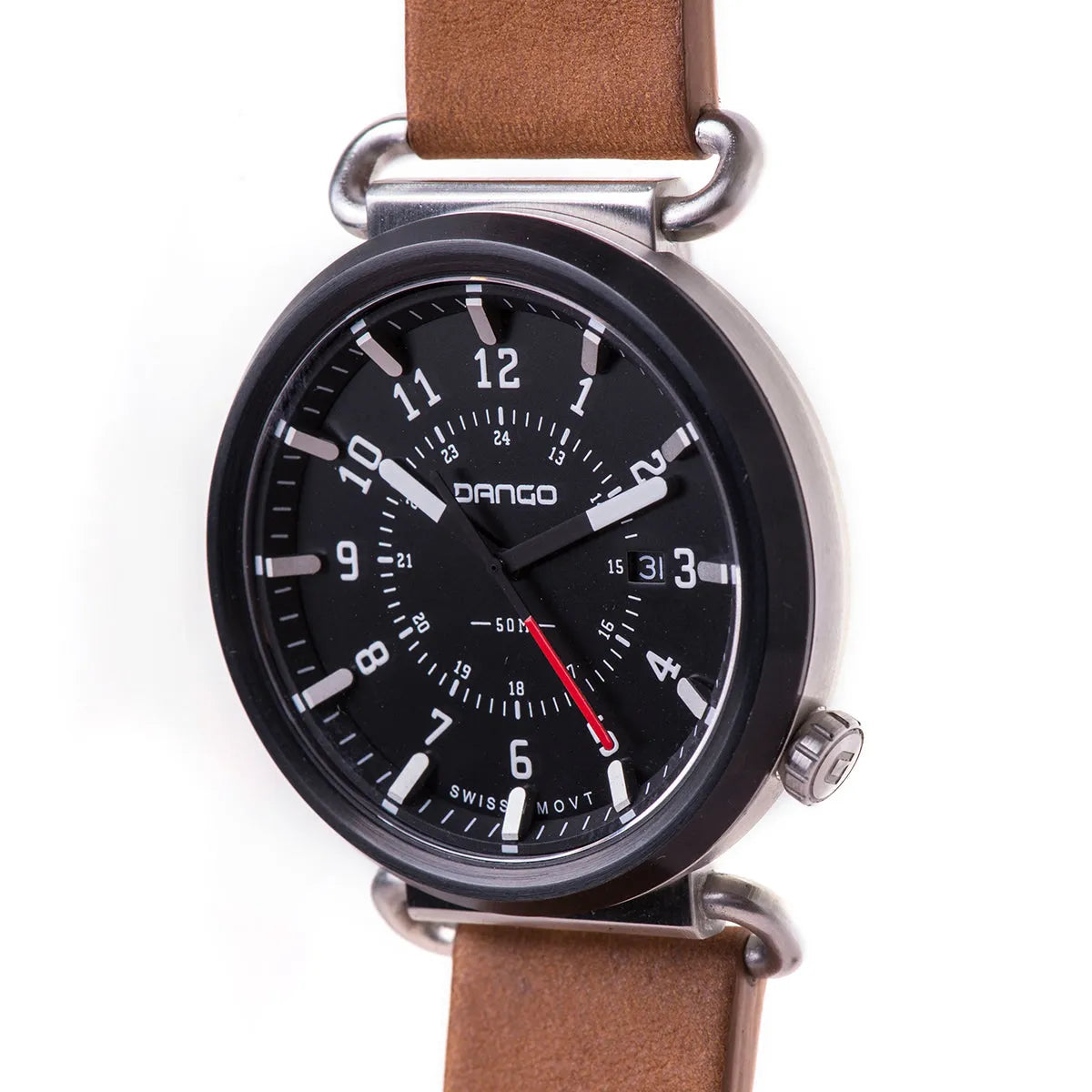 TK-01 - TREK Men's  WATCH WITH ITALIAN LEATHER STRAP - WHISKEY BROWN