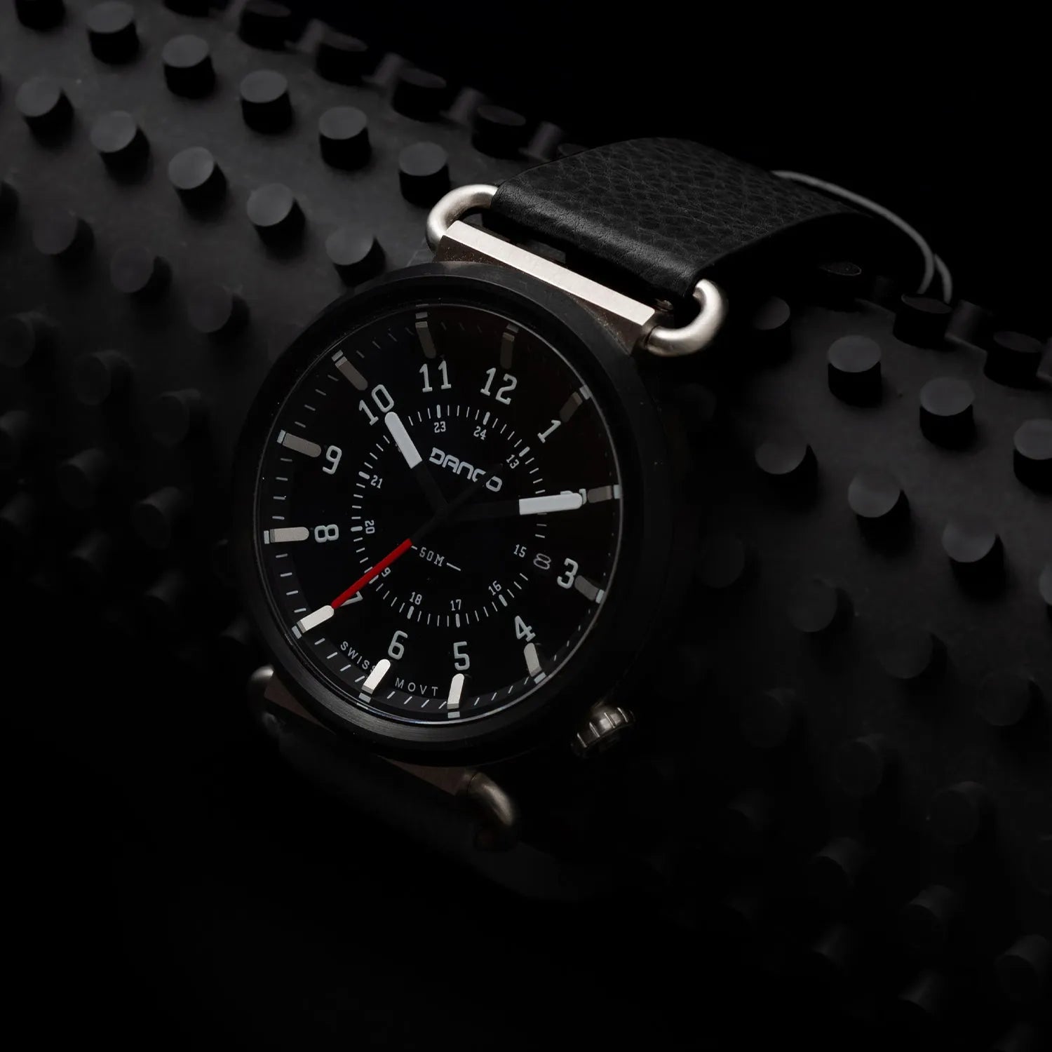 TK-01 - TREK Men's WATCH WITH ITALIAN LEATHER STRAP - JET BLACK