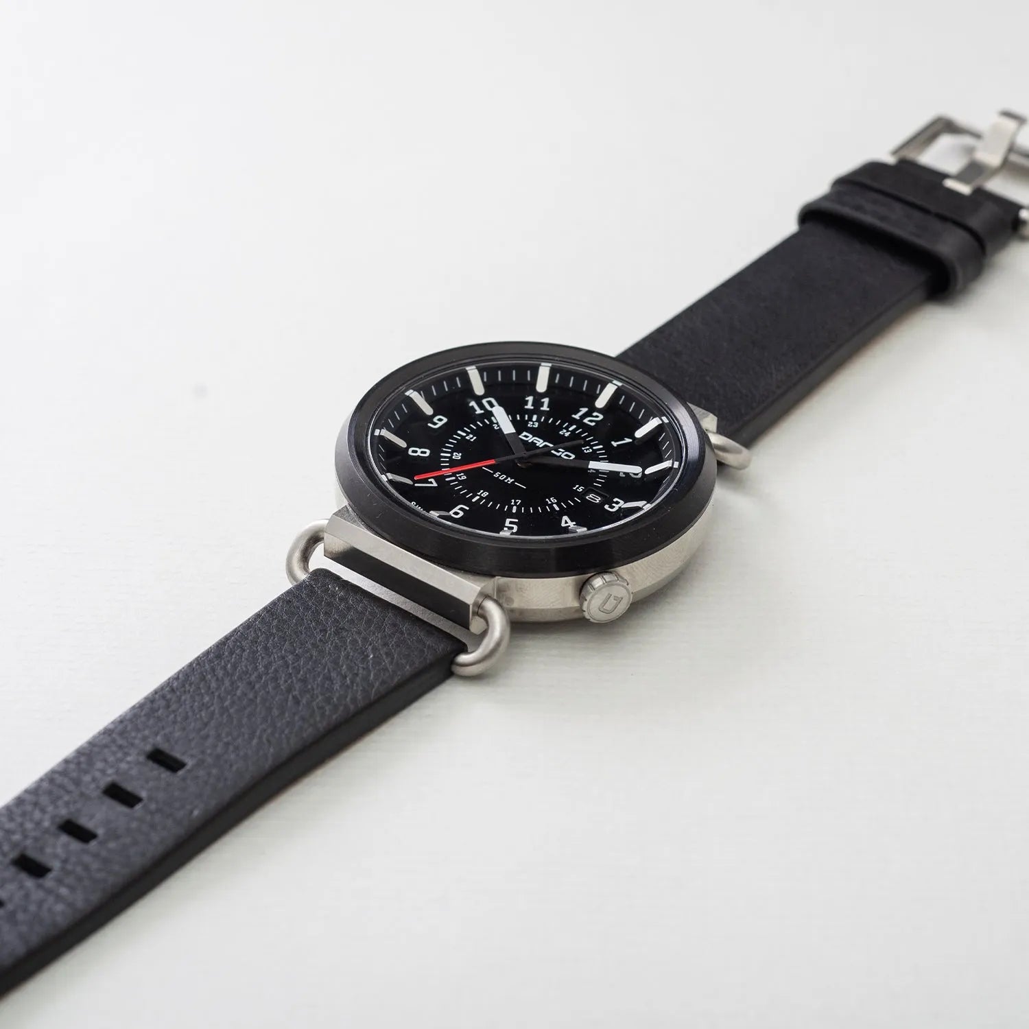TK-01 - TREK Men's WATCH WITH ITALIAN LEATHER STRAP - JET BLACK
