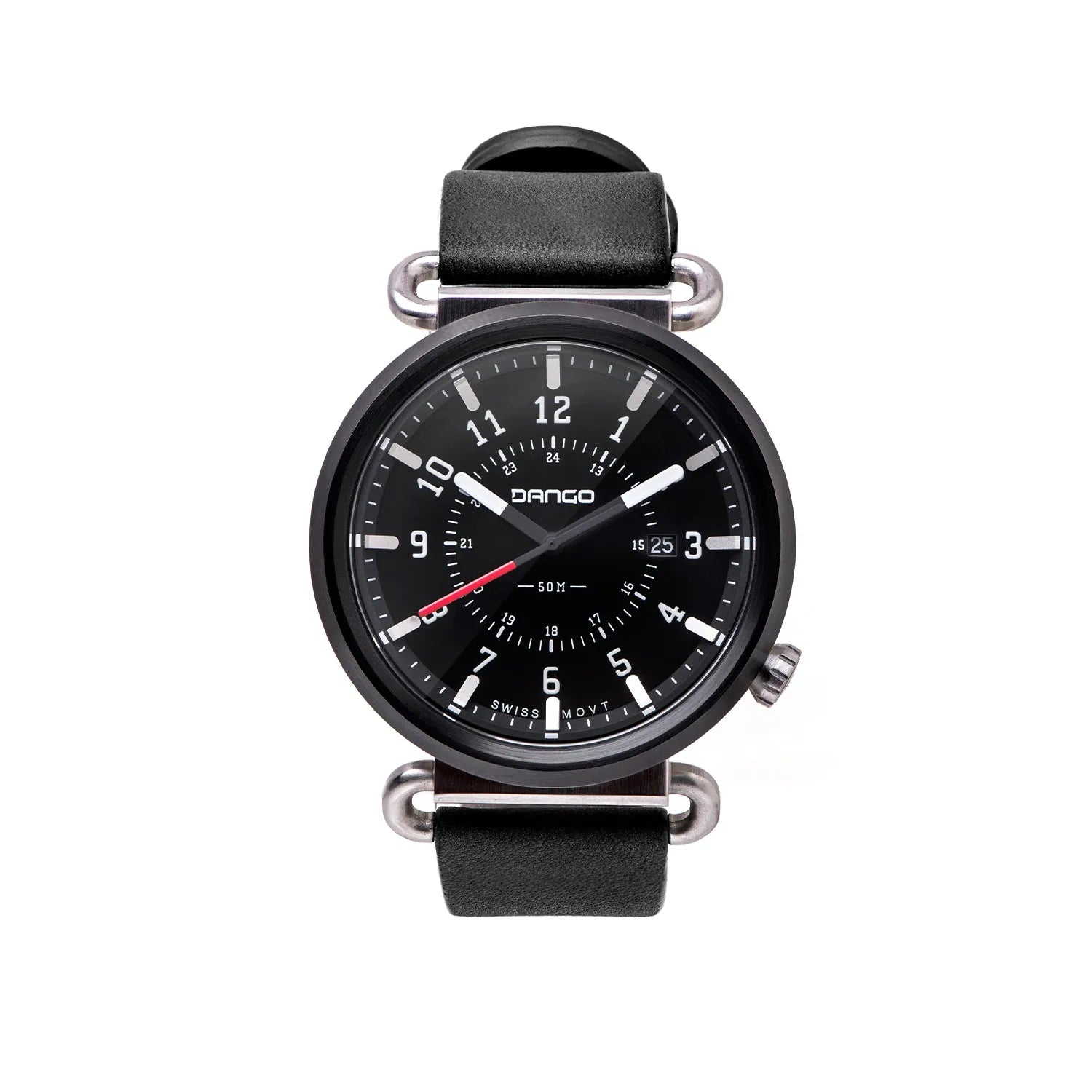 TK-01 - TREK Men's WATCH WITH ITALIAN LEATHER STRAP - JET BLACK