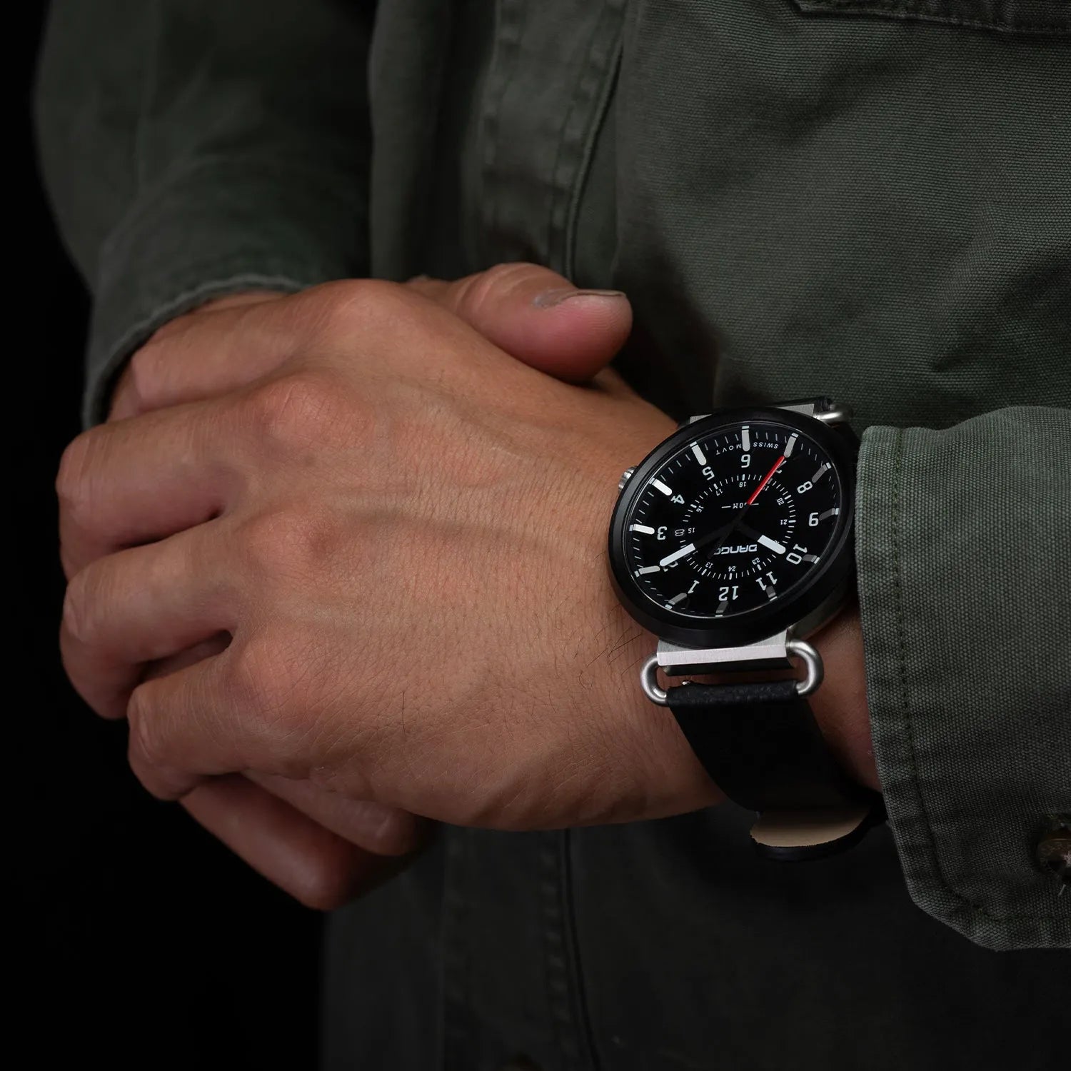 TK-01 - TREK Men's WATCH WITH ITALIAN LEATHER STRAP - JET BLACK