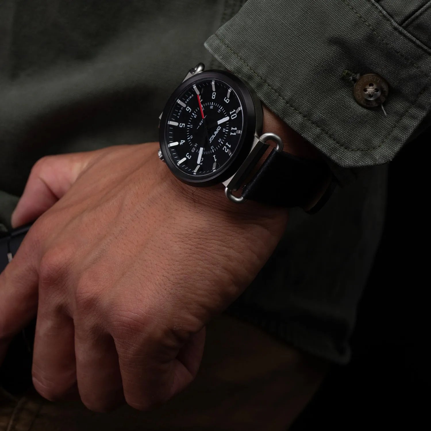 TK-01 - TREK Men's WATCH WITH ITALIAN LEATHER STRAP - JET BLACK