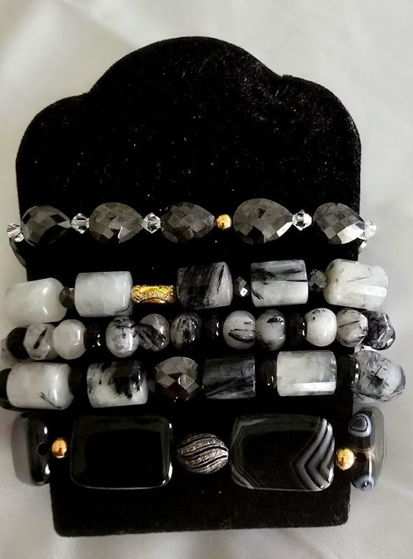 Tourmaline Quartz and Black Moissanite Bracelet Set