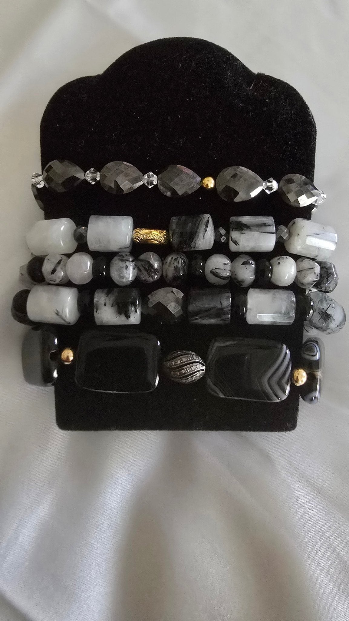 Tourmaline Quartz and Black Moissanite Bracelet Set