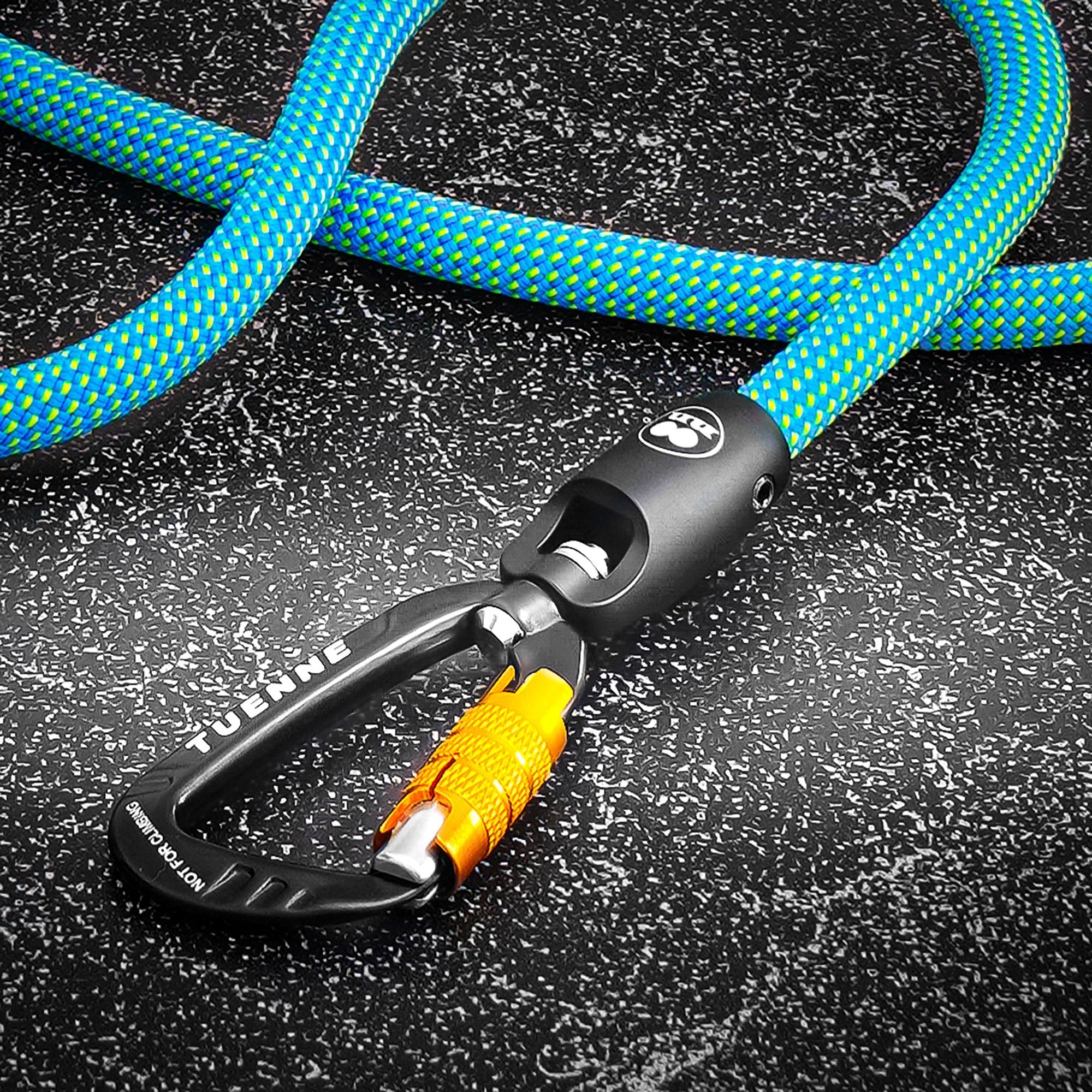 Rope Dog Leash with Auto-Locking Carabiner – 9.4mm Dry-Treated | Ion Blue | Tuenne