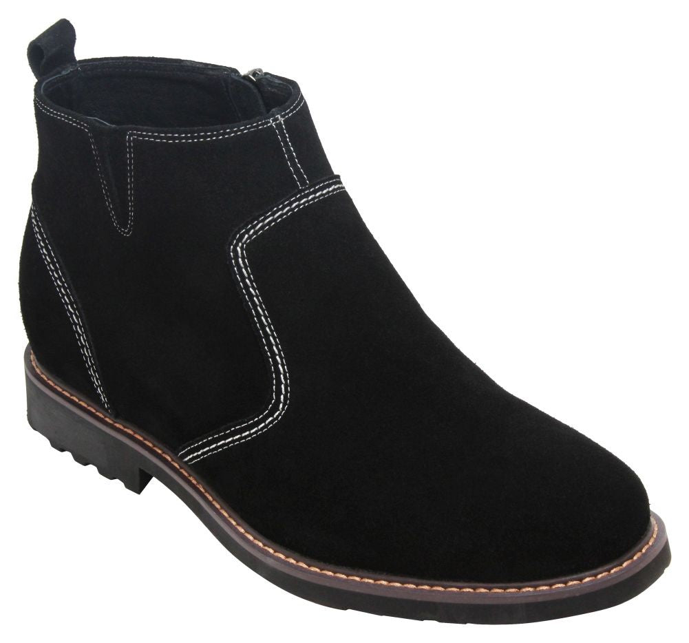 Y41082 - 3.2 Inches Taller (Nubuck Black) - Zipper Men's Boots