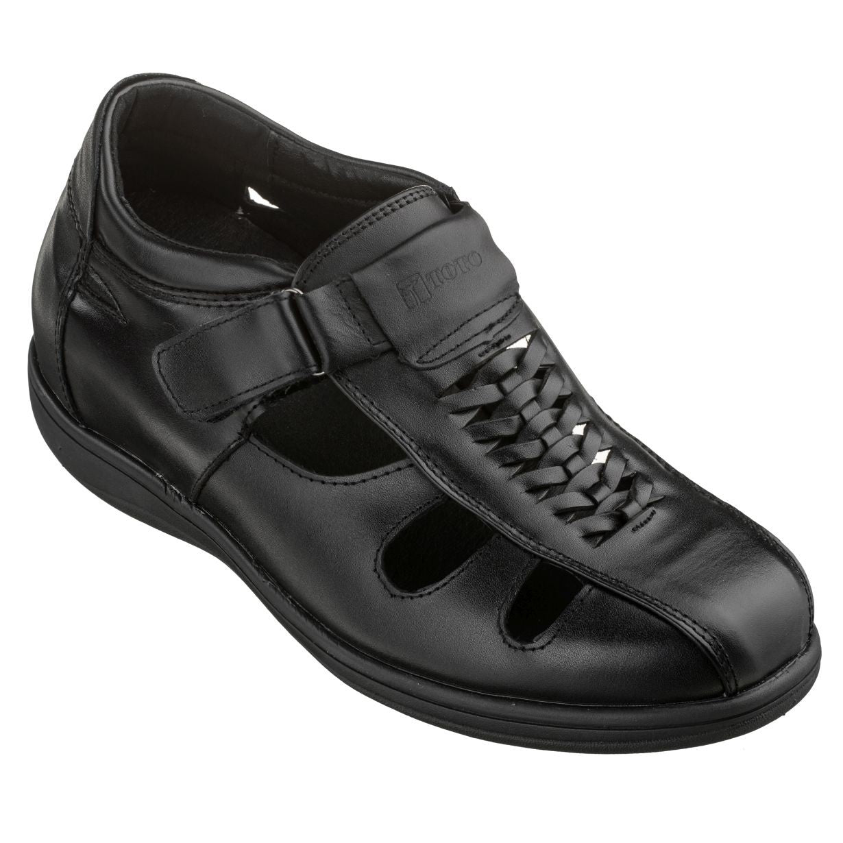 G1307 - Black Braided Leather Men's Sandals - Three Inches