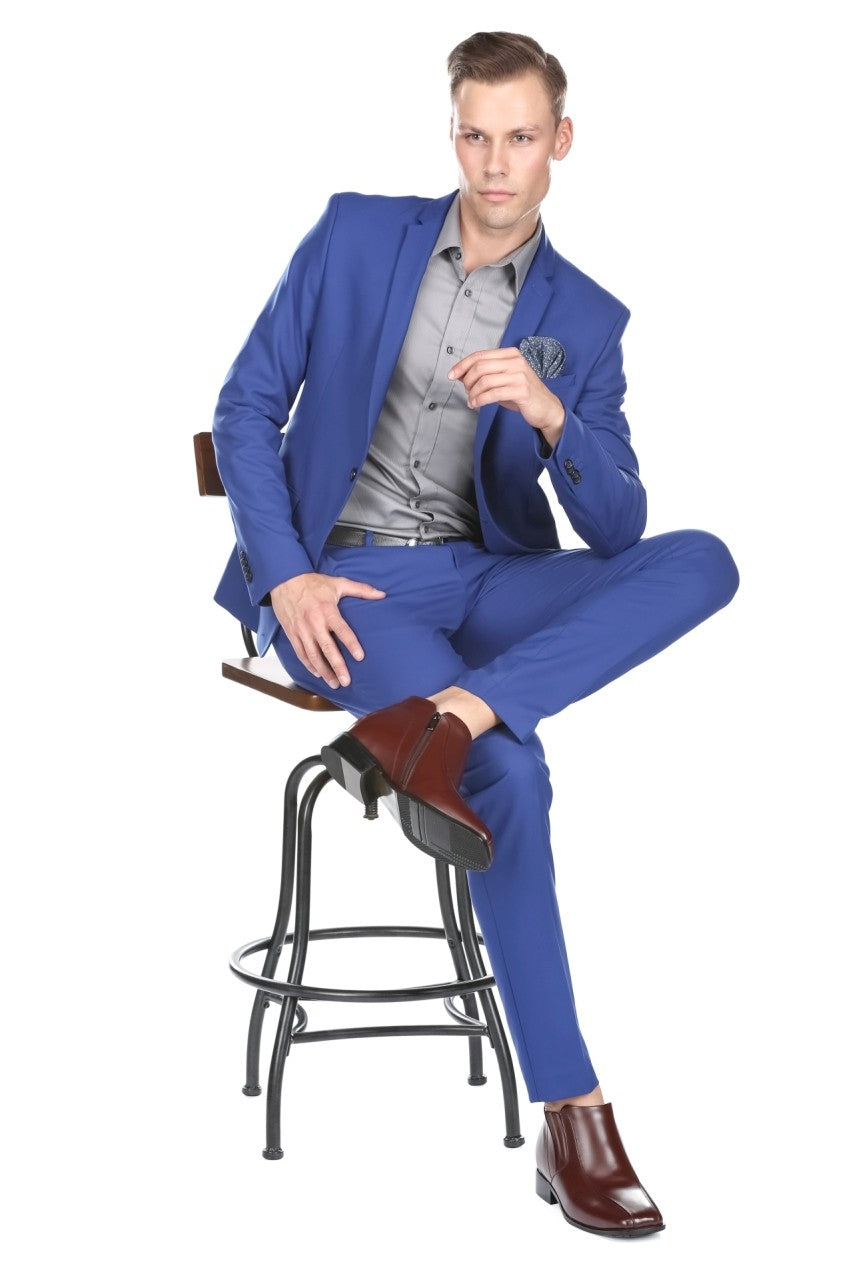 K99805-1 Brown Leather Zipper Men's Boots - 3.2 Inches