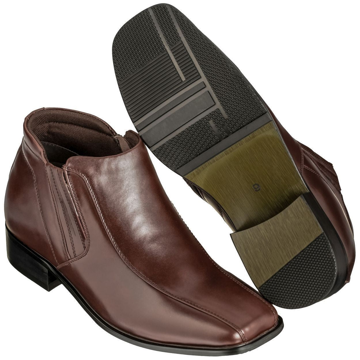 K99805-1 Brown Leather Zipper Men's Boots - 3.2 Inches