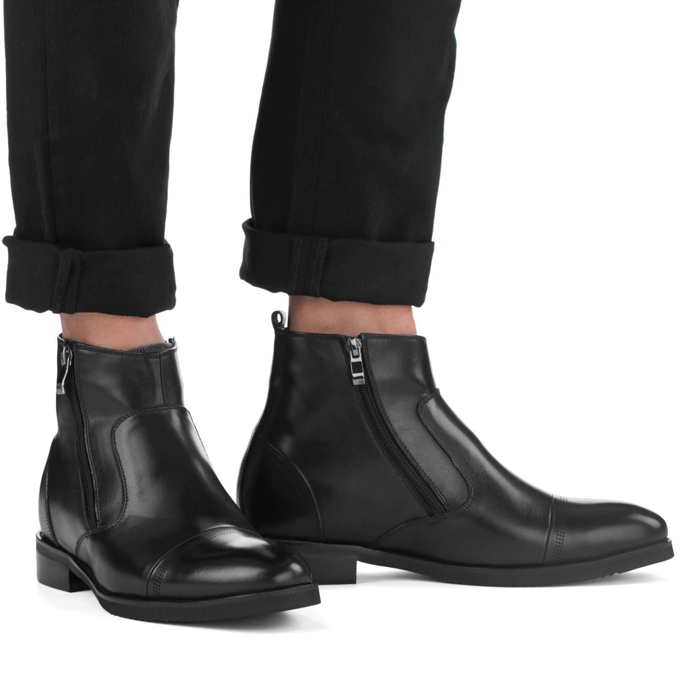 S28001 - 3.2 Inches Taller (Black) - Lightweight - Zipper Men's Boots