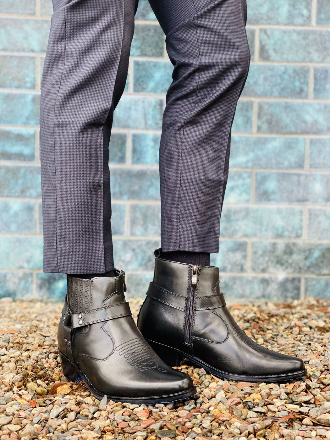 T8112 - 3.3 Inches Taller (Black) - Zipper Men's Boots