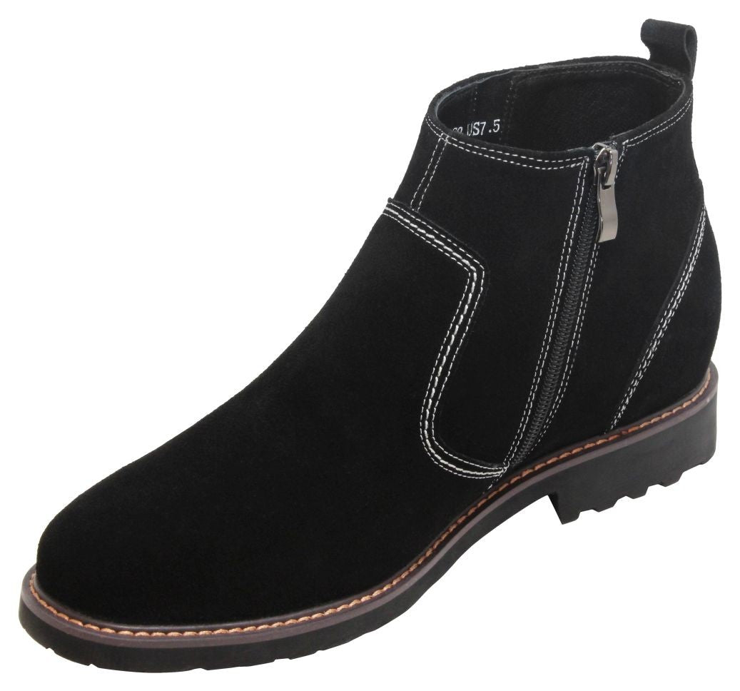 Y41082 - 3.2 Inches Taller (Nubuck Black) - Zipper Men's Boots