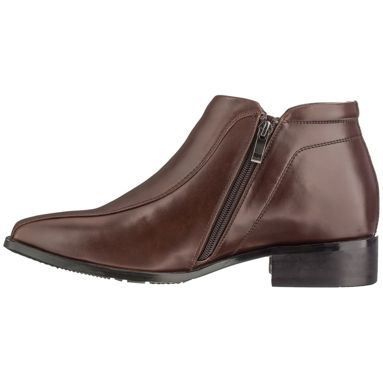 K99805-1 Brown Leather Zipper Men's Boots - 3.2 Inches