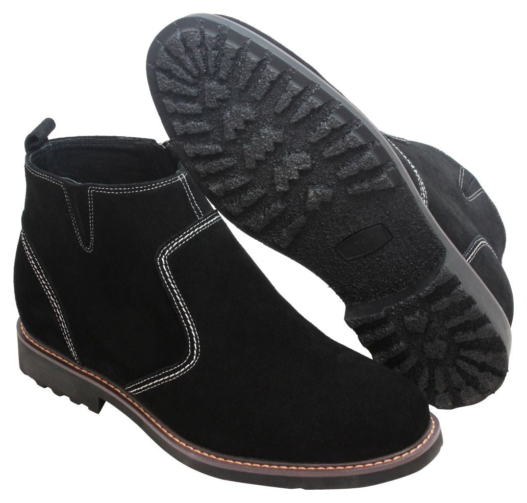 Y41082 - 3.2 Inches Taller (Nubuck Black) - Zipper Men's Boots