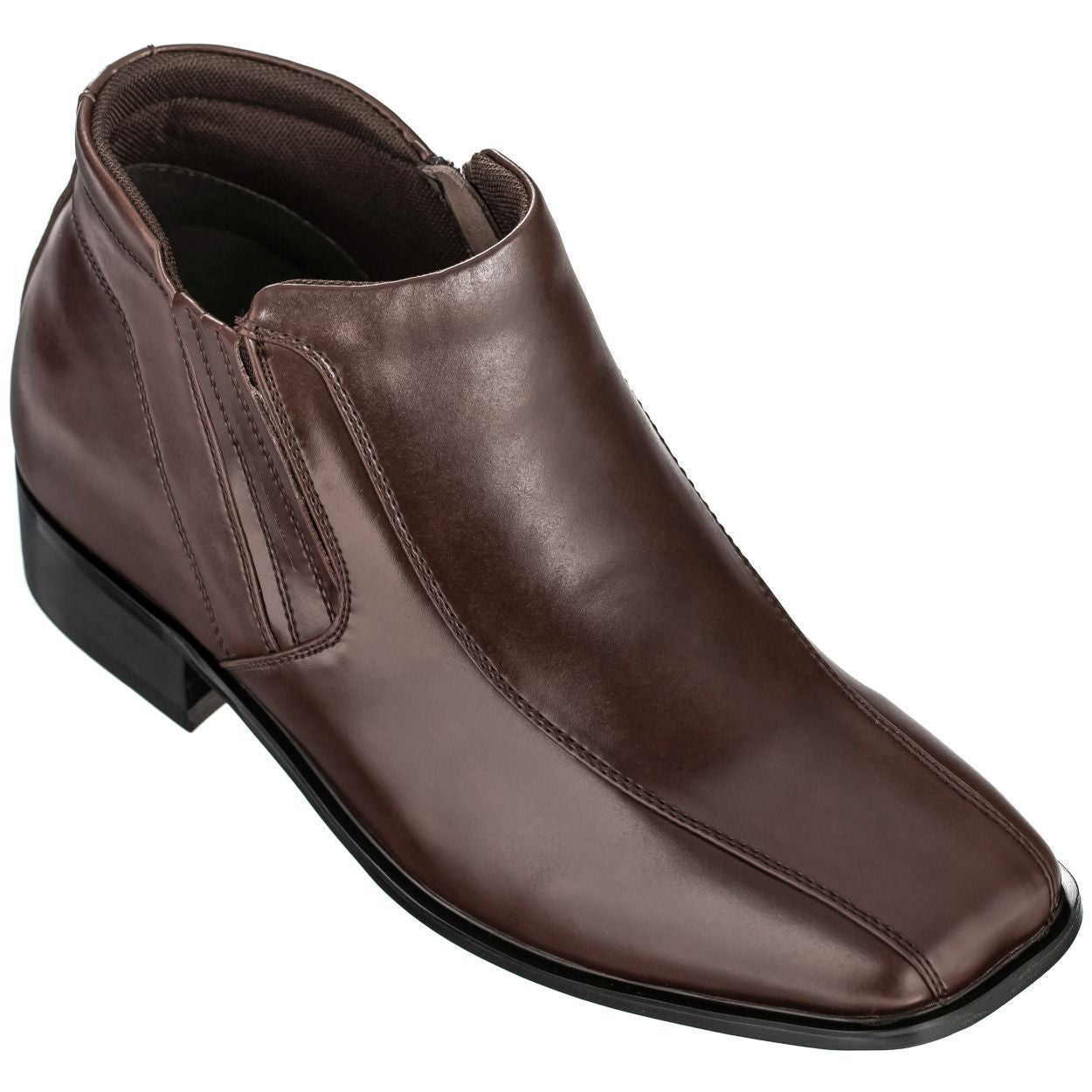 K99805-1 Brown Leather Zipper Men's Boots - 3.2 Inches