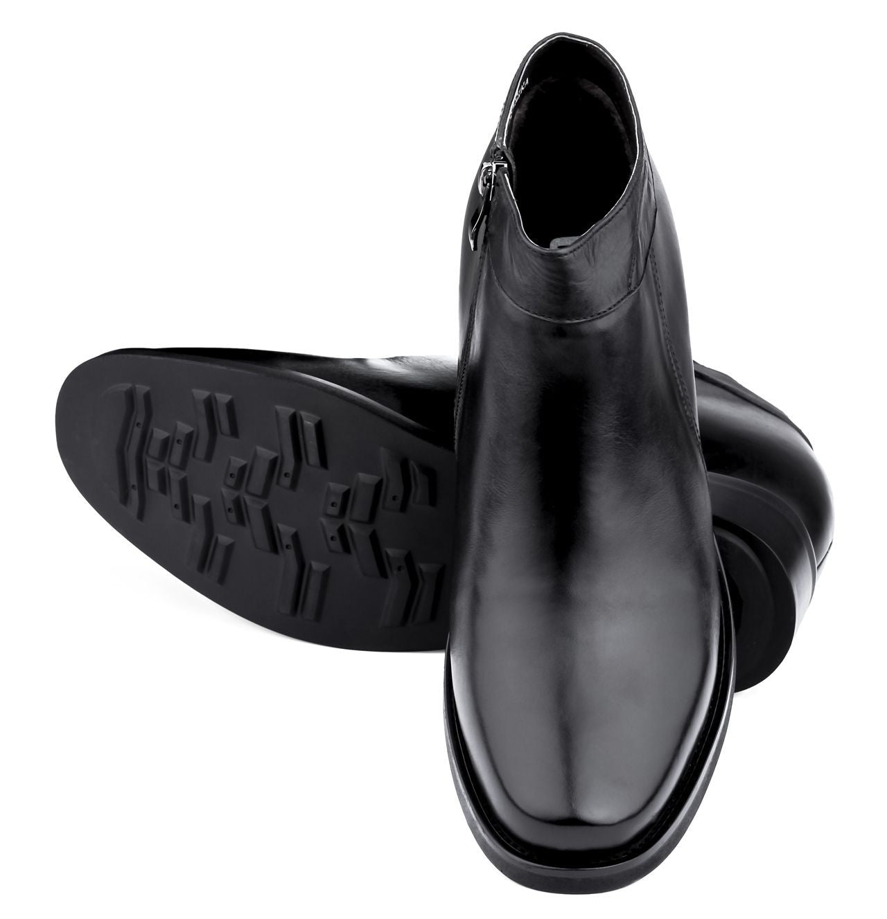 K50658 - Black Leather Zipper Dress Men's Boots - 3.2 Inches