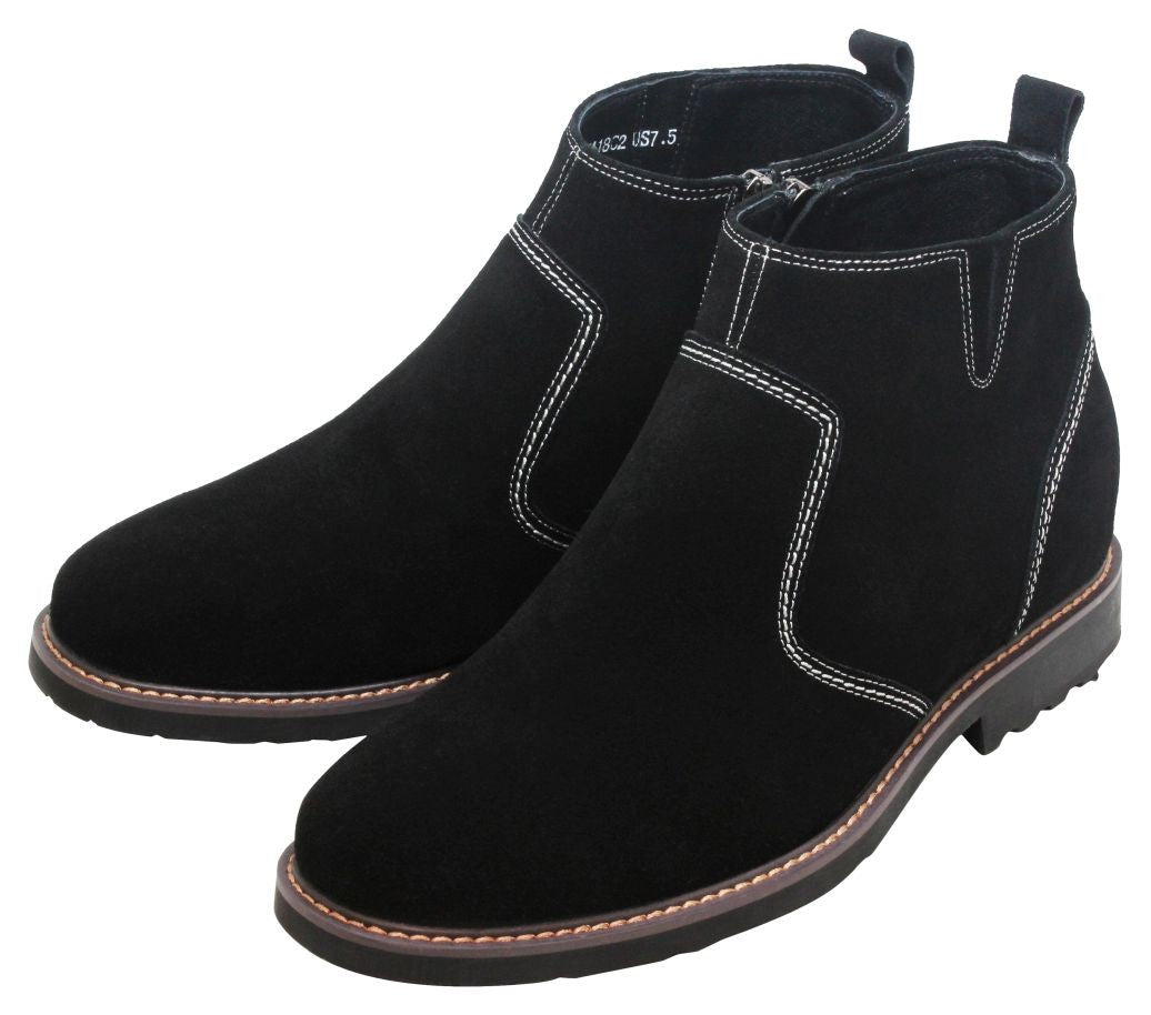 Y41082 - 3.2 Inches Taller (Nubuck Black) - Zipper Men's Boots