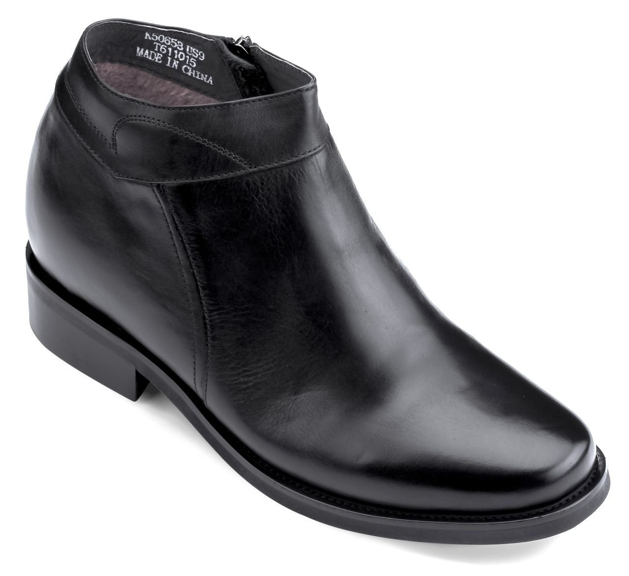 K50658 - Black Leather Zipper Dress Men's Boots - 3.2 Inches