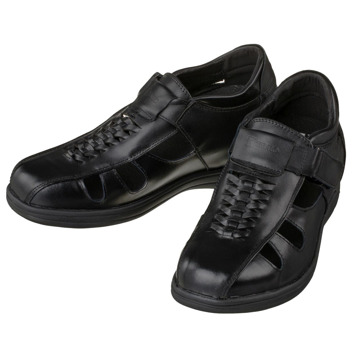 G1307 - Black Braided Leather Men's Sandals - Three Inches