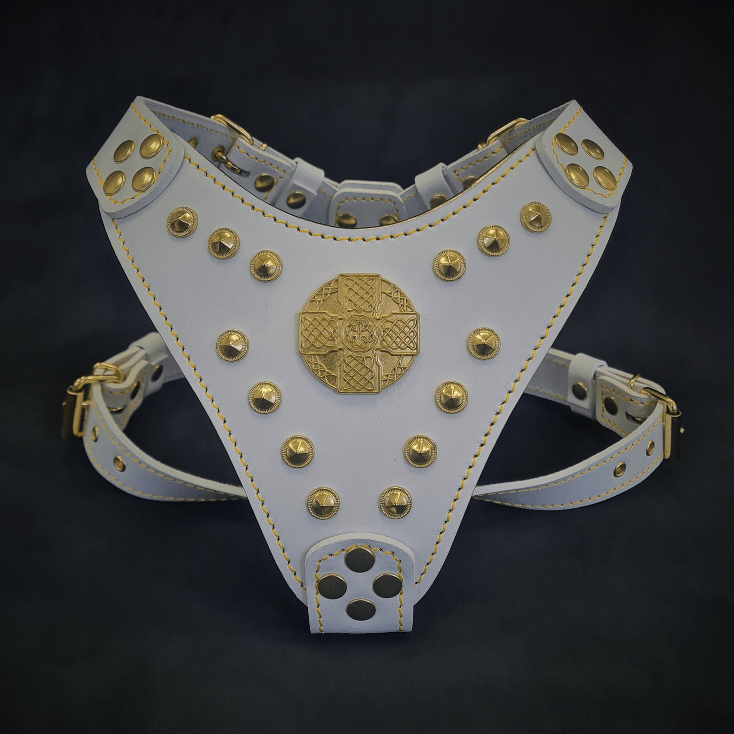 The "Maximus" Dog Harness for Small to Medium Breeds. White & Gold