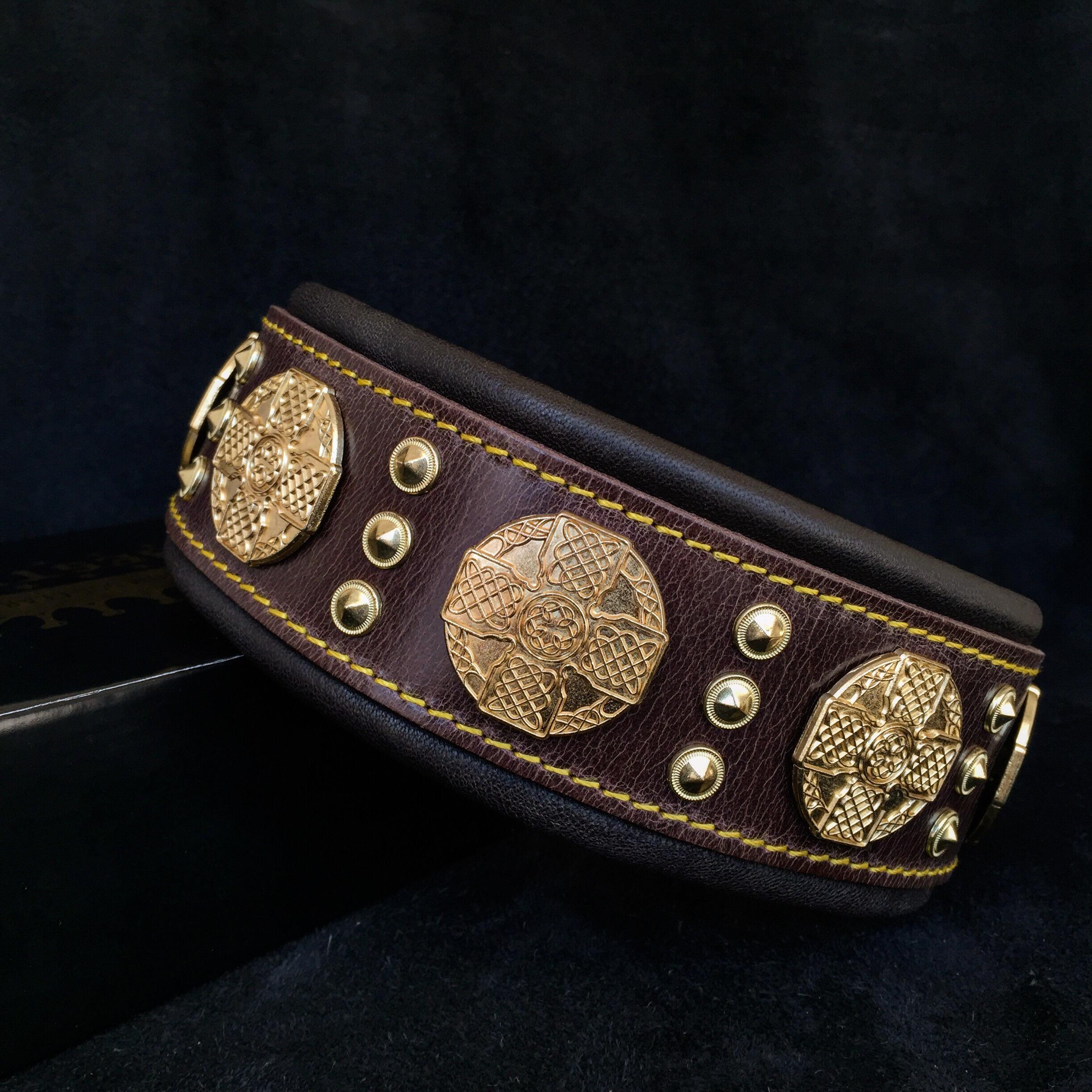 The "Maximus" Collar 2.5-inch Wide. Brown & Gold