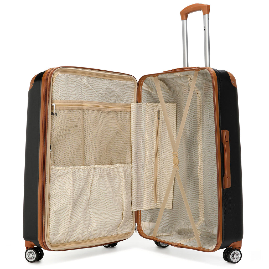 This luggage set has compartments and zippers made by miami carry on