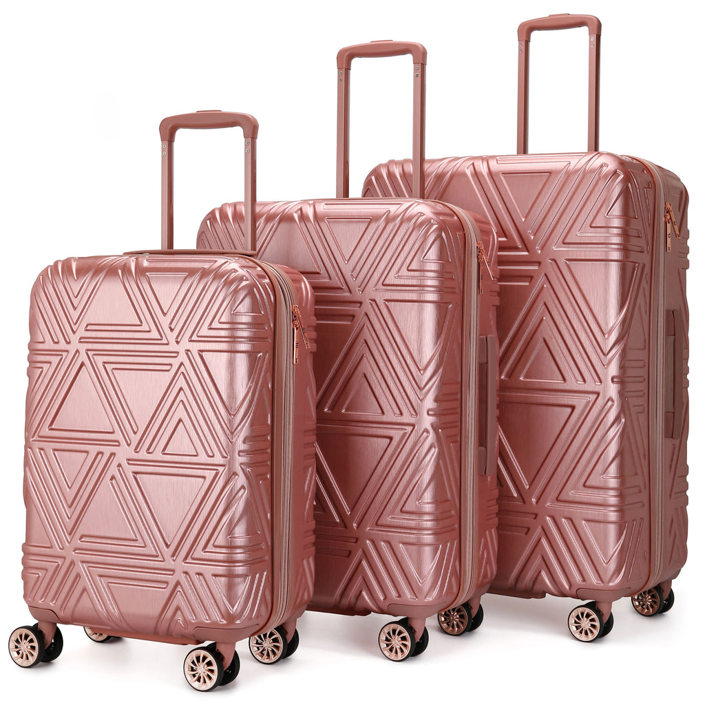 pink contour pattern 3 piece luggage set for women