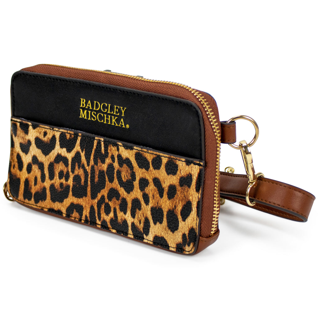 Saffiano leather leopard print belt bag by badgley mischka