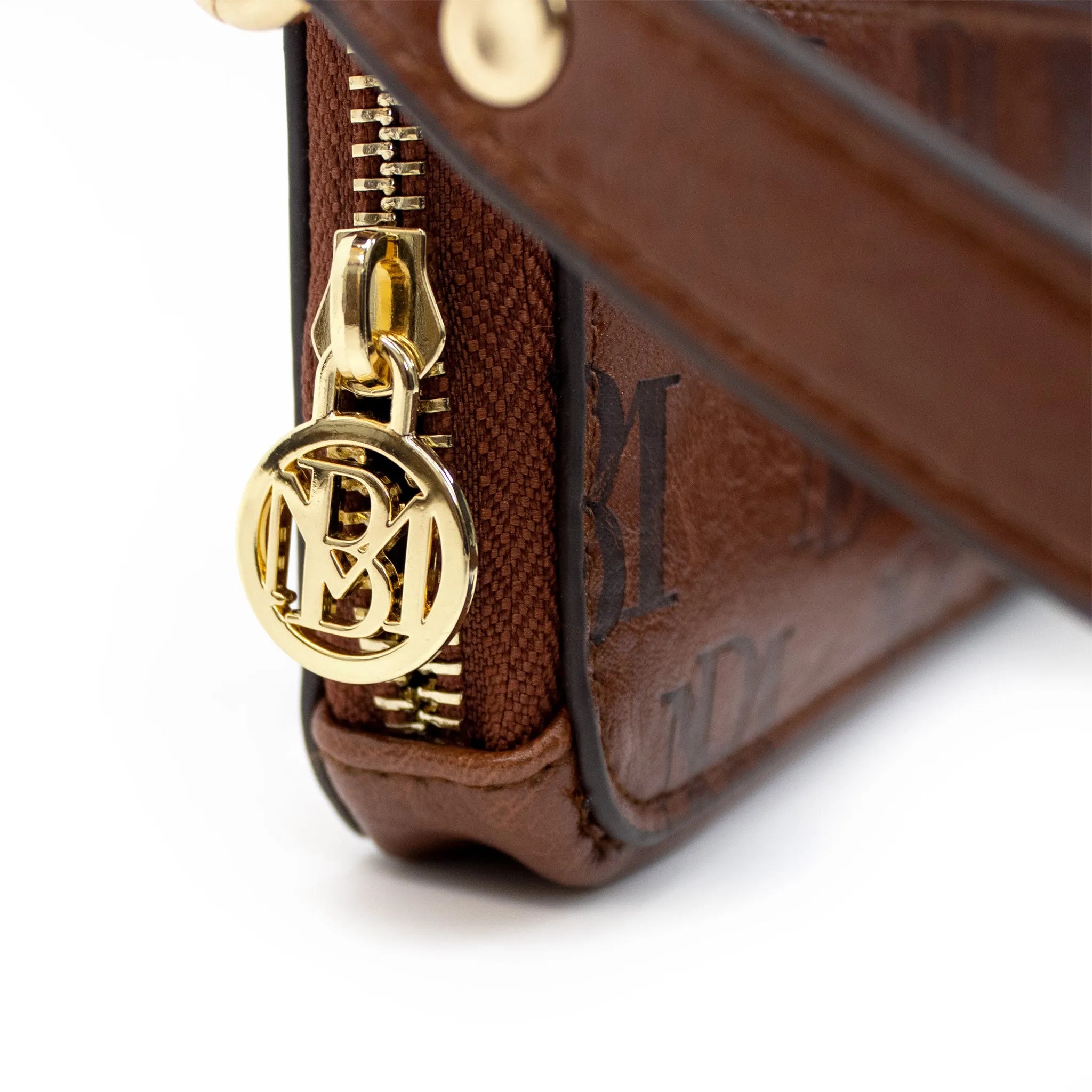 Badgley Mischka monogram zipper on vegan leather purse