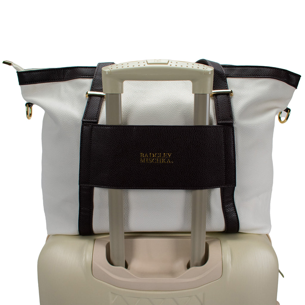 white leather tote bag for luggage
