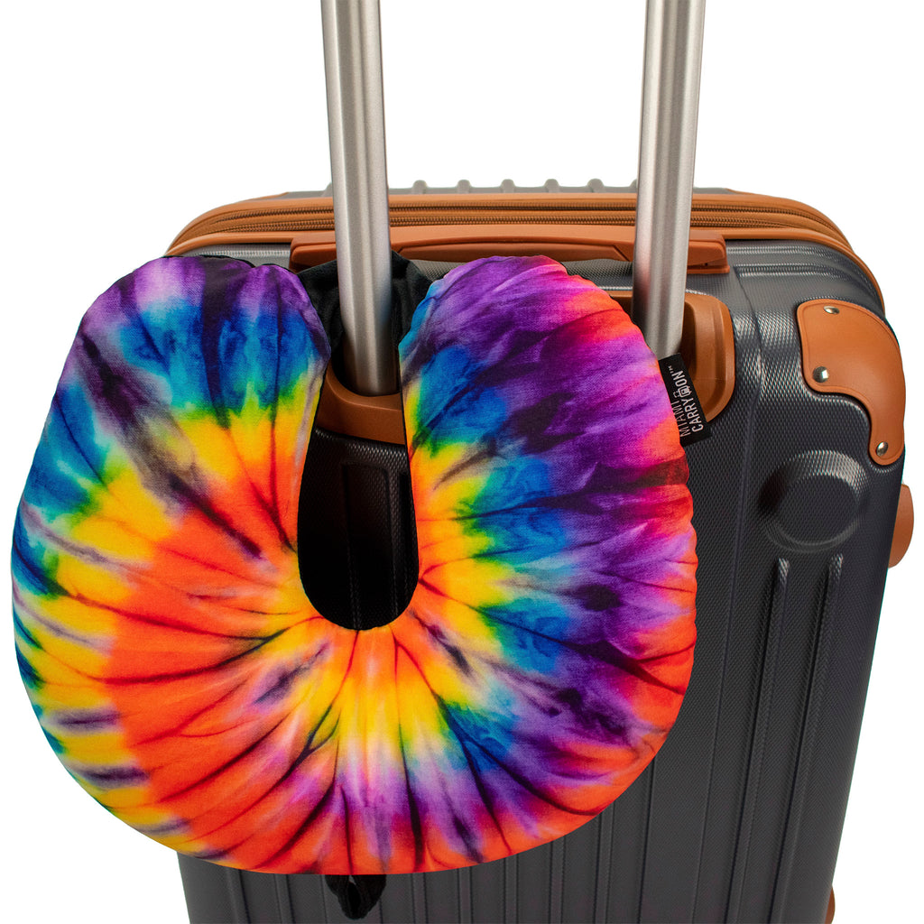tie dye neck pillow on luggage
