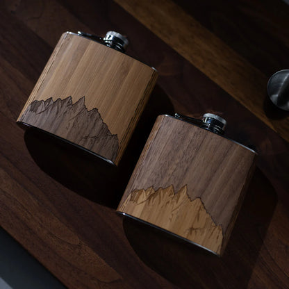 6 oz. Wooden Hip Flask (Sawtooth Mountains in Bamboo & Black Walnut)