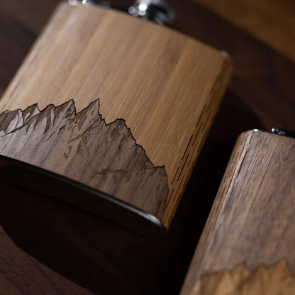 6 oz. Wooden Hip Flask (Sawtooth Mountains in Bamboo & Black Walnut)