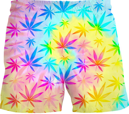 Rainbow Weed Tie-Dye Swim Shorts