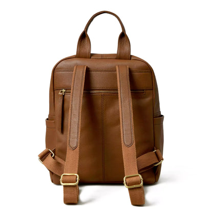 Tan Leather Multi Pocket Women's Backpack