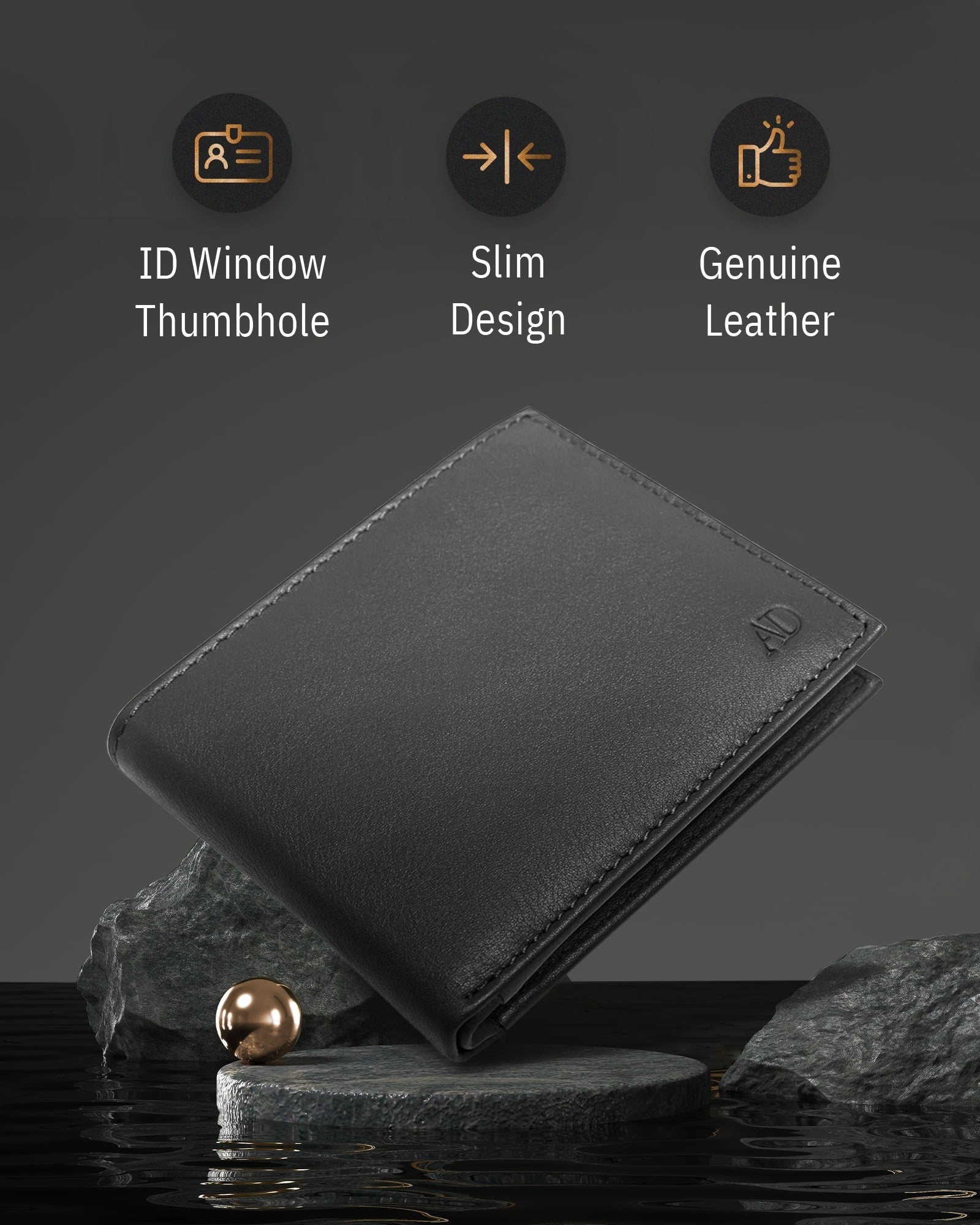 Leather Bifold Wallet with Flip-Up ID Window