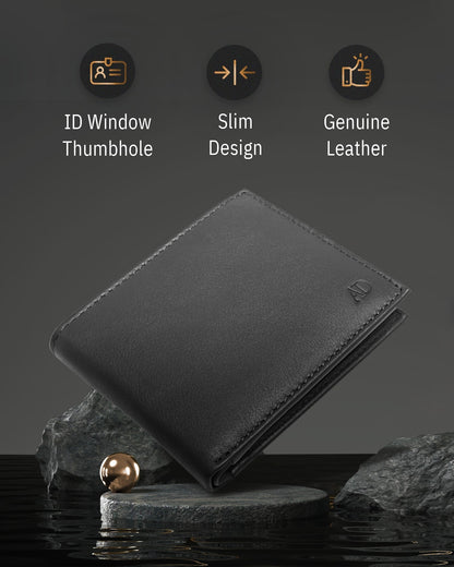 Leather Bifold Wallet with Flip-Up ID Window