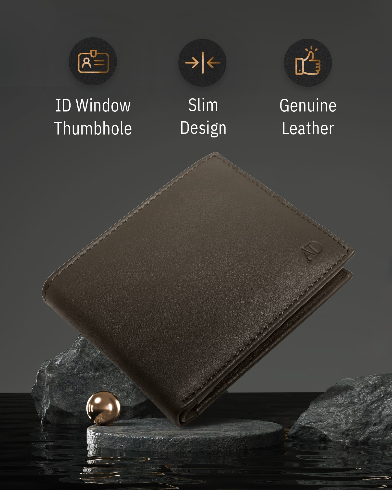 Leather Bifold Wallet with Flip-Up ID Window