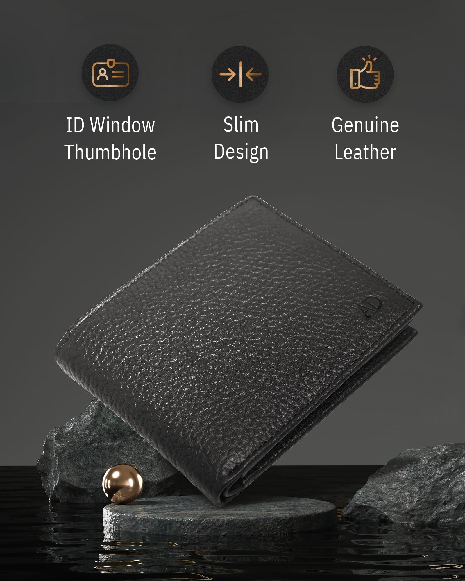 Leather Bifold Wallet with Flip-Up ID Window