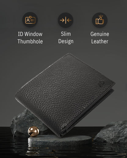 Leather Bifold Wallet with Flip-Up ID Window