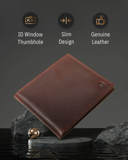 Leather Bifold Wallet with Flip-Up ID Window