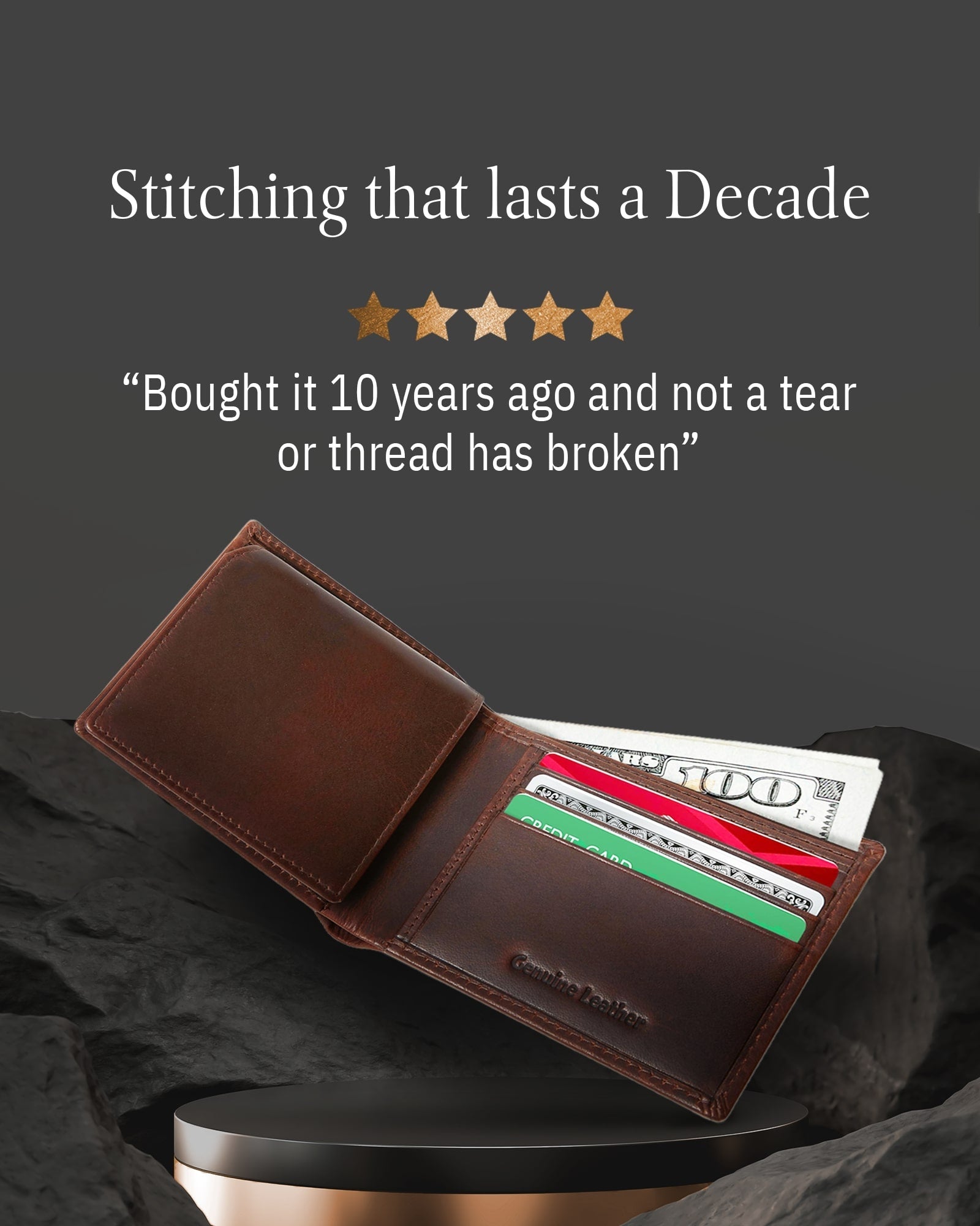 Leather Bifold Wallet with Flip-Up ID Window