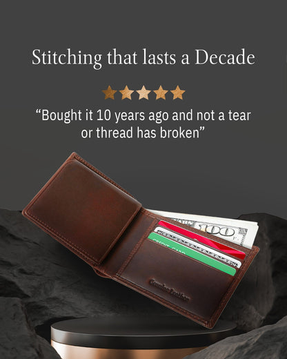 Leather Bifold Wallet with Flip-Up ID Window