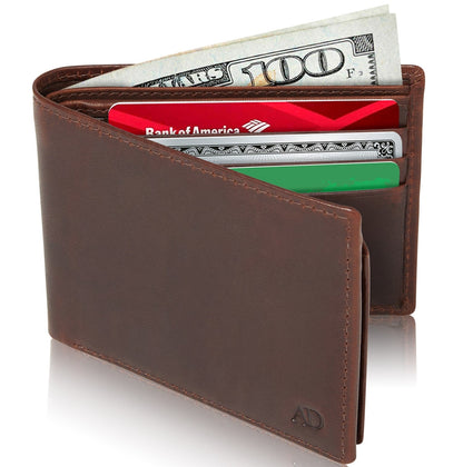 Leather Bifold Wallet with Flip-Up ID Window